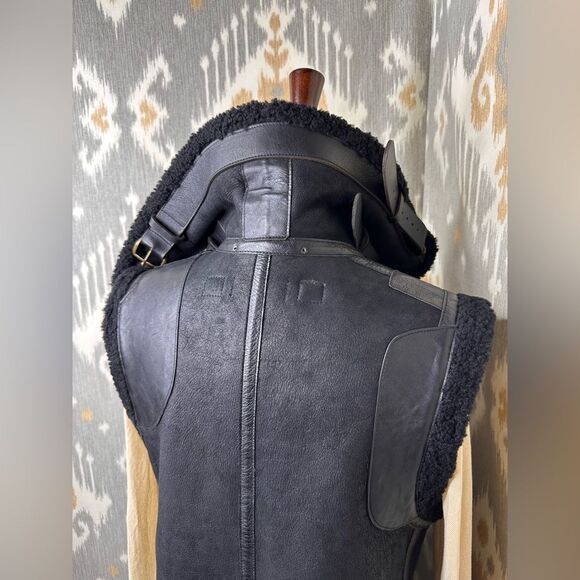 Polo Ralph Lauren Black Unisex Portuguese Lamb Shearling Aviator Vest - Picture 6 of 16